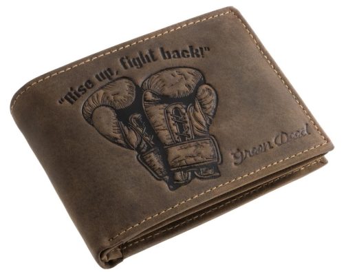 GreenDeed férfi barna bőr pénztárca bokszkesztyű mintával 12 × 9,2 cm