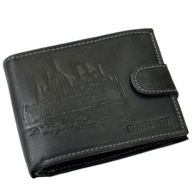   GreenDeed átfogópántos fekete bőr pénztárca Országháza lenyomattal, RFID