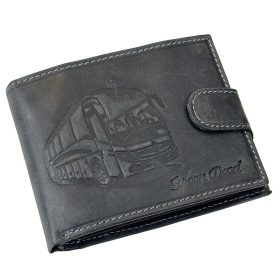   GreenDeed fekete bőr átfogópántos pénztárca busz mintával, RFID
