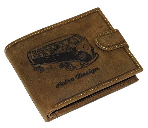 GreenDeed barna bőr pénztárca retro busz lenyomattal, RFID 12 × 9,3 cm