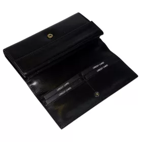 S.Belmonte női fekete bőr pénztárca, brifkó 20 × 10 cm