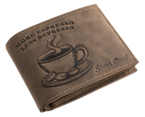 GreenDeed férfi barna bőr pénztárca kávéscsésze mintával 12 × 9,2 cm