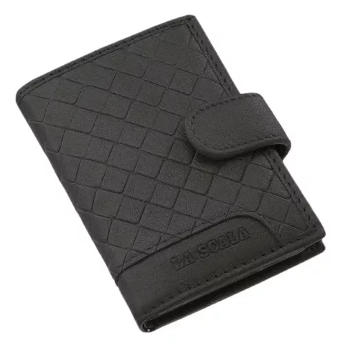 LA SCALA fekete bőr kártyatartó, RFID 7,5 × 10 cm
