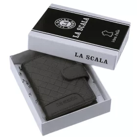 LA SCALA fekete bőr kártyatartó, RFID 7,5 × 10 cm