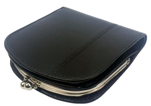 La Scala: fém keretes, íves fekete női bőr pénztárca 10,5 x 9,5 cm