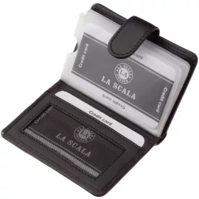   La Scala fekete bőr kártyatartó átkapcsolóval 10 × 7,2 cm