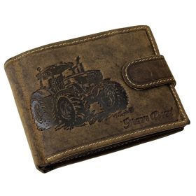   GreenDeed barna bőr átfogópántos pénztárca traktor mintával, RFID