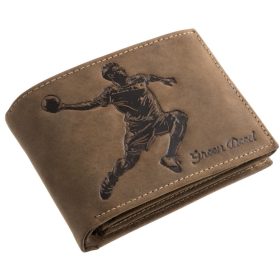   GreenDeed férfi barna bőr pénztárca kézilabdás mintával 12 × 9,2 cm