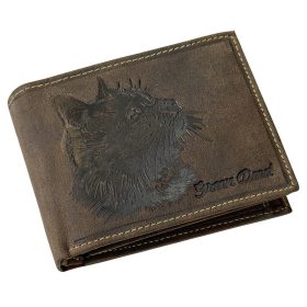 GreenDeed bőr pénztárca macska lenyomattal, RFID