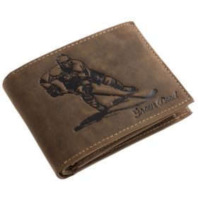   GreenDeed férfi barna bőr pénztárca jégkorongos mintával 12 × 9,2 cm