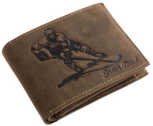 GreenDeed férfi barna bőr pénztárca jégkorongos mintával 12 × 9,2 cm
