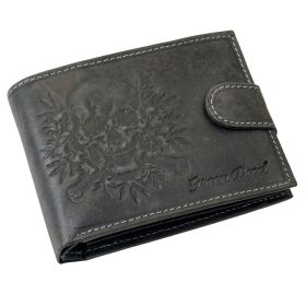   GreenDeed átfogópántos fekete bőr pénztárca koponya lenyomattal, RFID