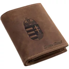   GreenDeed barna bőr irattartó pénztárca magyar címer mintával 12,6 × 9,5 cm