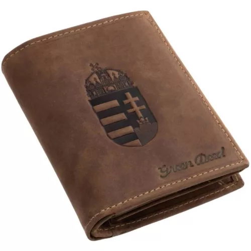 GreenDeed barna bőr irattartó pénztárca magyar címer mintával 12,6 × 9,5 cm
