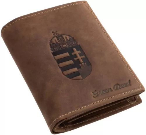 GreenDeed barna bőr irattartó pénztárca magyar címer mintával 12,6 × 9,5 cm