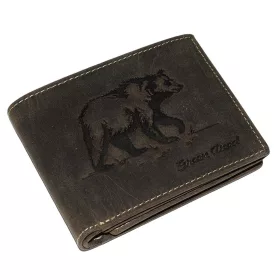   GreenDeed barna bőr pénztárca medve lenyomattal 12 × 9,5 cm