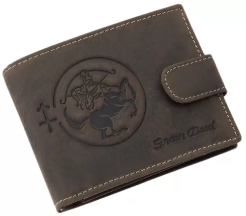 GreenDeed férfi bivalybőr pénztárca Nyilas csillagjegy mintával 12 × 9,2 cm