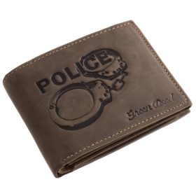   GreenDeed férfi barna bőr pénztárca rendőrségi bilincs mintával 12 × 9,2 cm