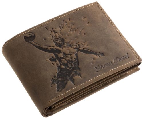 GreenDeed férfi barna bőr pénztárca vízilabdás mintával 12 × 9,2 cm