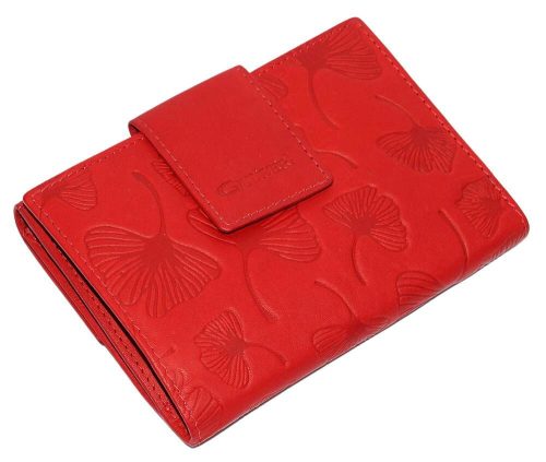 Giultieri: nyomott levél mintás, piros női bőr pénztárca 14 x 10 cm