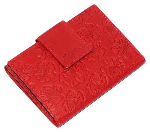 Giultieri: nyomott virágmintás, piros női bőr pénztárca 14 x 10 cm