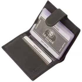  La Scala fekete bőr kártyatartó átkapcsolóval RFID 10,5 × 8,5 cm