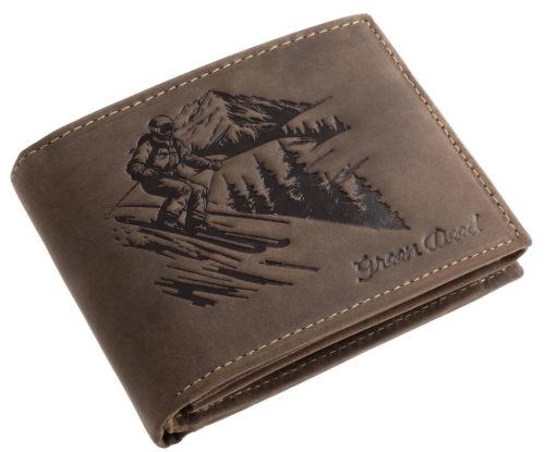 GreenDeed férfi barna bőr pénztárca sielős mintával 12 × 9,2 cm