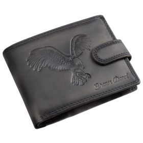   GreenDeed átfogópántos vintage stílusú fekete bőr pénztárca, sas motívummal