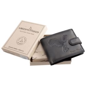   GreenDeed átfogópántos vintage stílusú fekete bőr pénztárca, sas motívummal