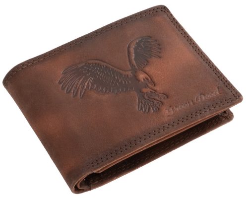 GreenDeed vintage stílusú barna bőr pénztárca, sas motívummal