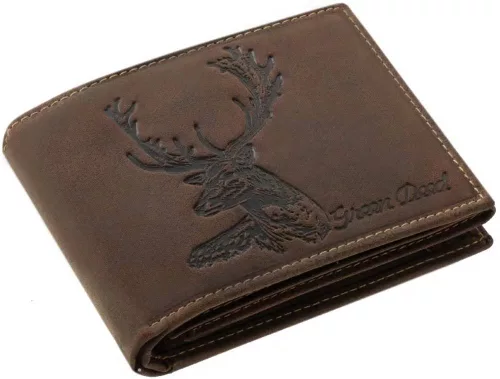 GreenDeed vadász férfi bőr pénztárca  dámszarvas mintával 12 × 9,5 cm