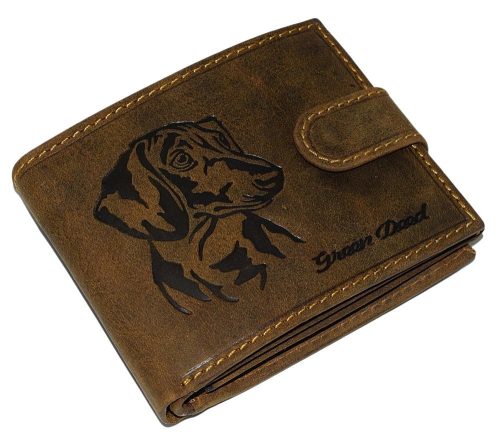 GreenDeed barna bőr pénztárca tacskó lenyomattal 12 × 9 cm