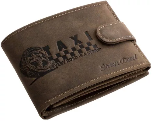 GreenDeed férfi átkapcsos barna bőr pénztárca taxi autós mintával 12 × 9,2 cm