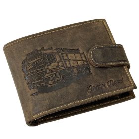   GreenDeed barna bőr átfogópántos pénztárca tűzoltóautó mintával, RFID