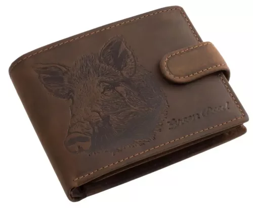 GreenDeed átfogópántos bőr pénztárca vaddisznófej mintával 12 × 9,2 cm