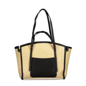   Valentino Bags bézs-fekete raffia hatású női válltáska 35 x 29 x 11 cm