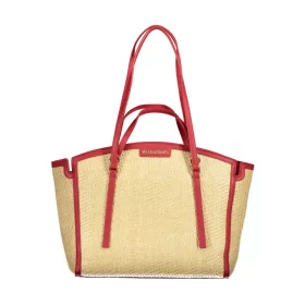   Valentino Bags bézs-piros raffia hatású női válltáska 35 x 29 x 11 cm