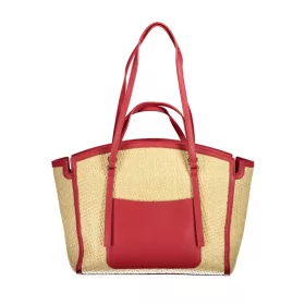   Valentino Bags bézs-piros raffia hatású női válltáska 35 x 29 x 11 cm