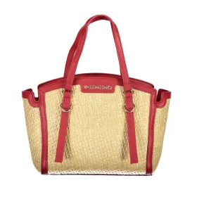   Valentino bézs-piros raffia hatású női kézitáska 23 x 20 x 8 cm