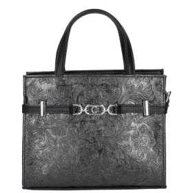   Karen Vivian K 7038 fekete virágmintás, női rostbőr kézitáska, válltáska 23 × 18 × 9,5 cm