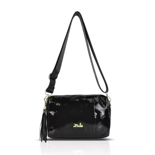 Zellia Zlb210 fekete lakk női oldaltáska, crossbody 25 x 17 x 9 cm