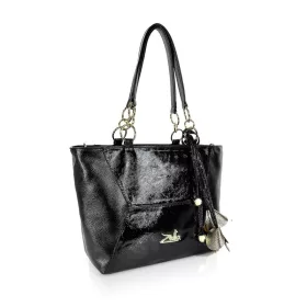   Zellia 26071 fekete lakk női válltáska oldalpánttal 39 x 27 x 15 cm