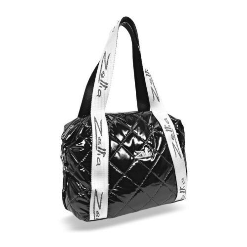 Zellia 42 női fekete steppelt-lakk válltáska, oldaltáska 30 x 26 x 12 cm