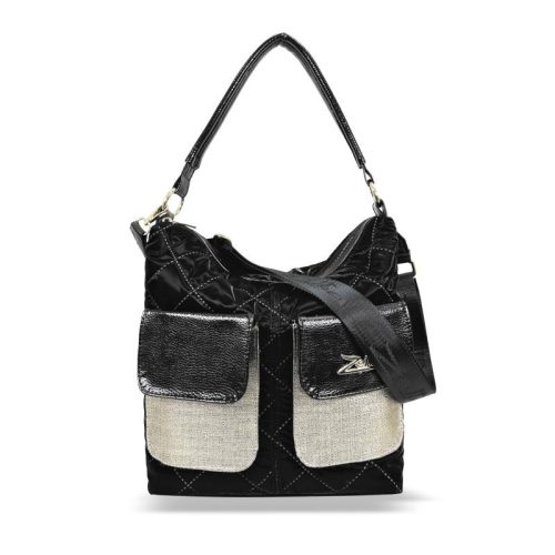 Zellia fekete-arany női steppelt, vízlepergetős válltáska 30 x 28 x 11 cm