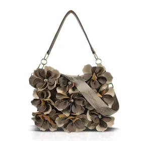   Zellia 26032 taupe virágdíszítéses női válltáska, oldalpánttal 30 x 24 x 6 cm