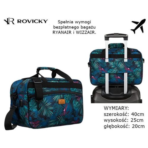 Rovicky zöld mintás utazótáska Wizz Air, Ryanair kézipoggyász  fedélzeti táska 40 x 25 x 20 cm