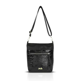   Zellia Zlb429 fekete, lakk női oldaltáska, crossbody 28 x 25 x 8,5 cm