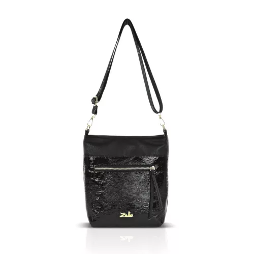Zellia Zlb429 fekete, lakk női oldaltáska, crossbody 28 x 25 x 8,5 cm