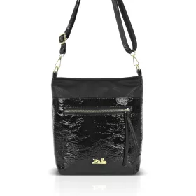   Zellia Zlb429 fekete, lakk női oldaltáska, crossbody 28 x 25 x 8,5 cm