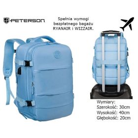   Peterson kék Ryanair-Wizzair poggyász hátizsák, 40 × 30 × 20 cm